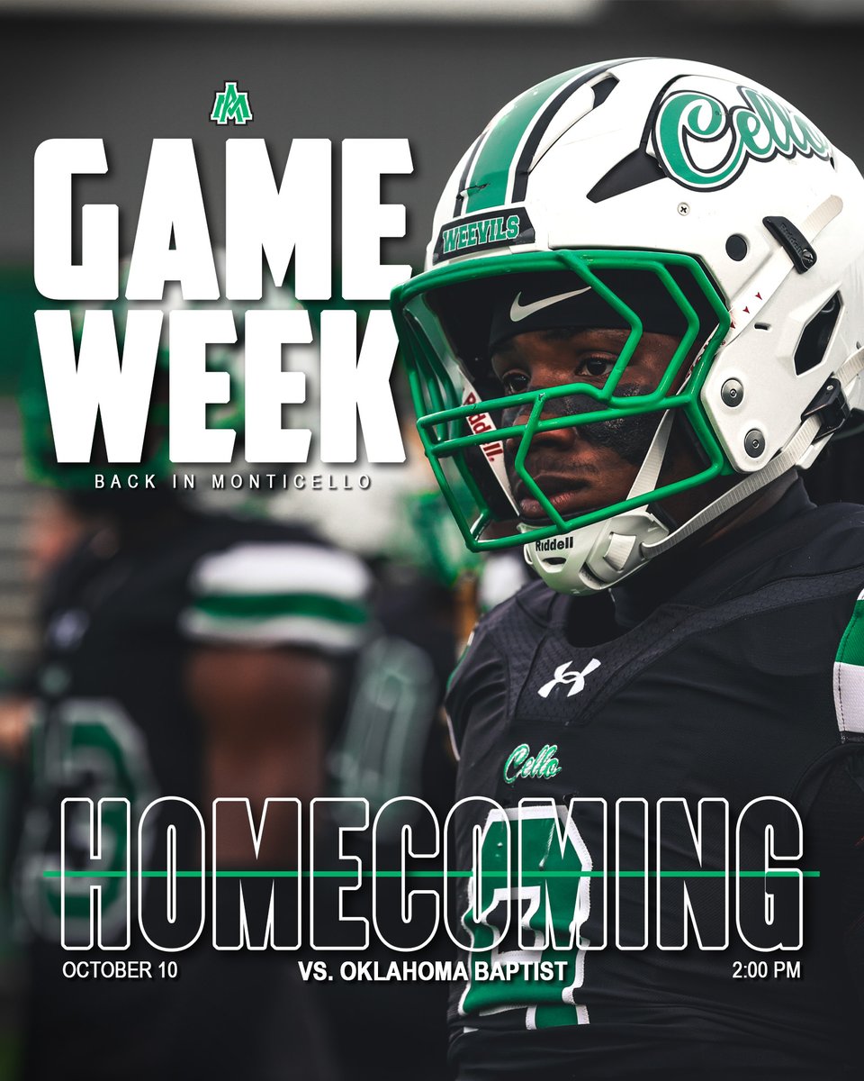 WeevilFootball's tweet photo. 𝗛𝗢𝗠𝗘𝗖𝗢𝗠𝗜𝗡𝗚 𝗚𝗔𝗠𝗘 𝗪𝗘𝗘𝗞 👑

🆚 Oklahoma Baptist
🗓️ October 10
⌚️ 2:00 PM CT
🏟 Willis "Convoy" Leslie Cotton Boll Stadium
📺 @GACSprtsNetwork https://t.co/uOqVm22rVu