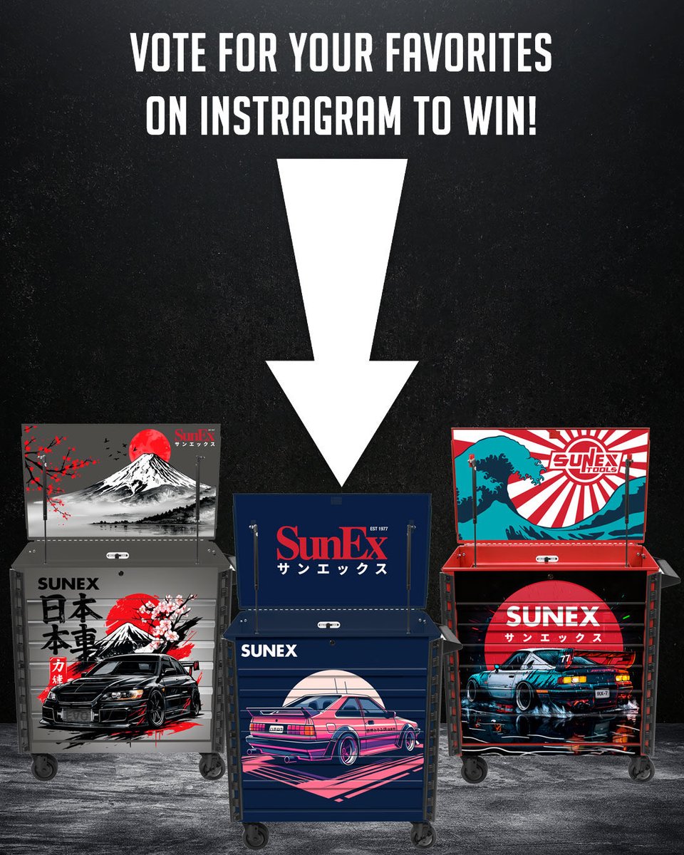 SunexTools's tweet photo. 🗳️VOTE &amp; WIN! Vote for your favorite(s) using the poll and by commenting on Instagram to help us choose which of these JDM designs we should add to our collection of SUNEX Tools service cart designs.

Head over to Instagram to vote and enter! #SUNEXTools #JDM #InitialD https://t.co/bNuRbc0cBv