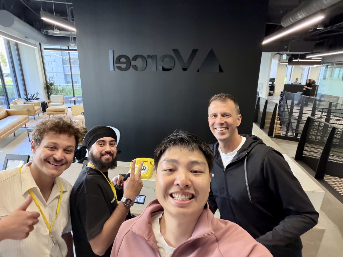 humphreysu's tweet photo. First stop: @vercel  

Our @chatbase rotary phone now powers the Vercel reception ☎️ 

Thanks Austin for the tour, the patio is incredible!!

Which company office should we stop by next? https://t.co/TdCr51X4ZD