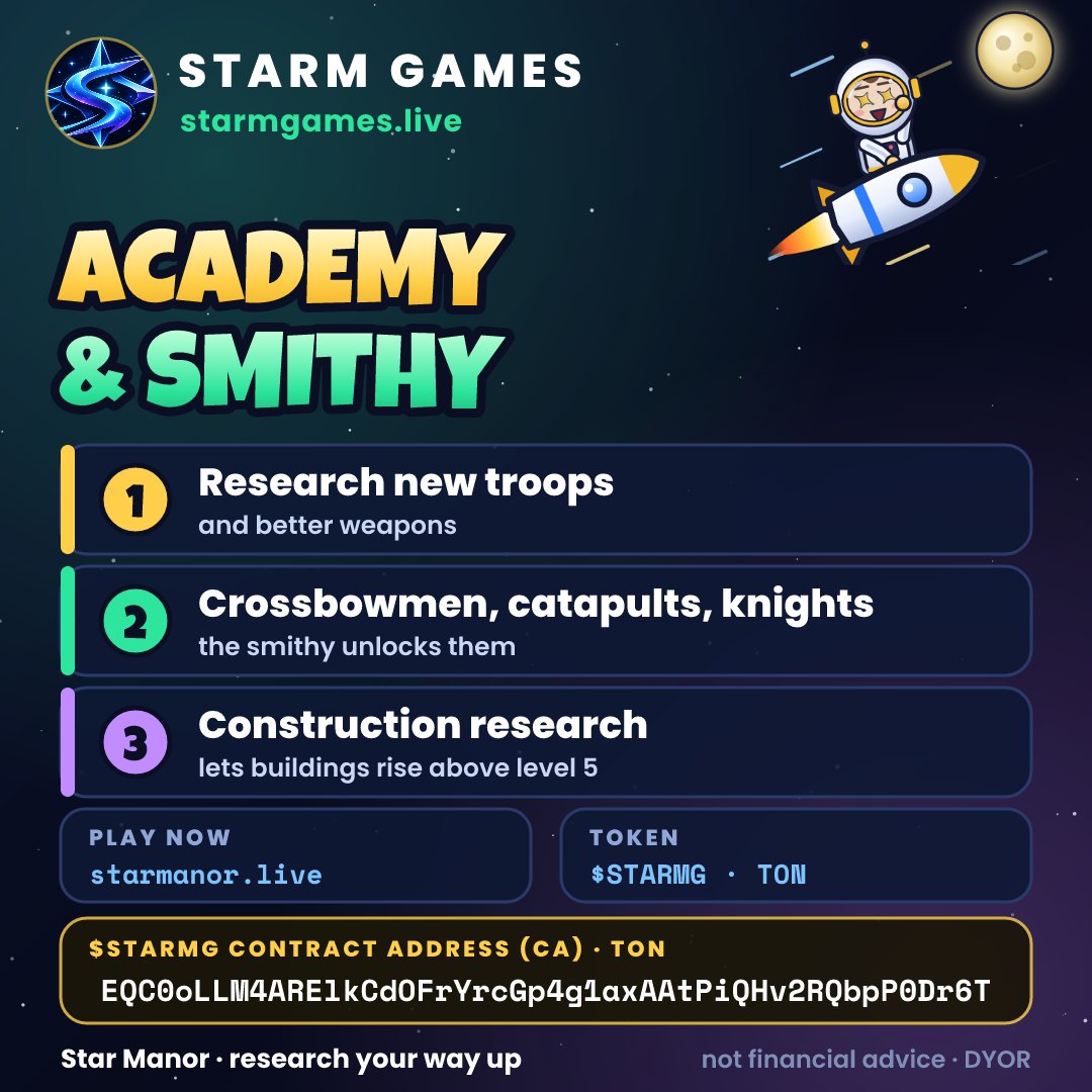 StarMerchant_Li's tweet photo. ⚒ Research in the Academy, forge in the Smithy: crossbowmen, catapults and knights are waiting in Star Manor for those who plan ahead.

▶ https://t.co/x0QK2noUof

Part of STARM Games — one token: $STARMG
#Toncoin #strategygame #gryprzeglądarkowe #altseason #TONsociety https://t.co/B7FHRg3AvQ