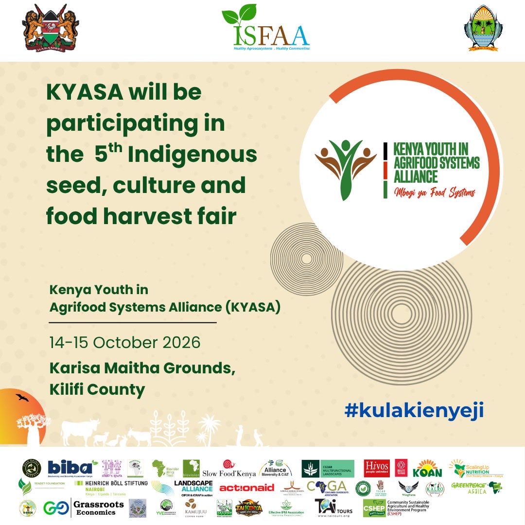 kyasa_ke's tweet photo. KYASA is heading to Kilifi for the 5th Indigenous Seed, Culture and Food Harvest Fair.

14–15 Oct 2026 · Karisa Maitha Grounds

Indigenous seeds, local food culture, and the youth keeping both alive. #MbogiyaFoodSystems will be in the room.

#kulakienyeji #mbogiyafoodsystems https://t.co/pOLmbsmU8A