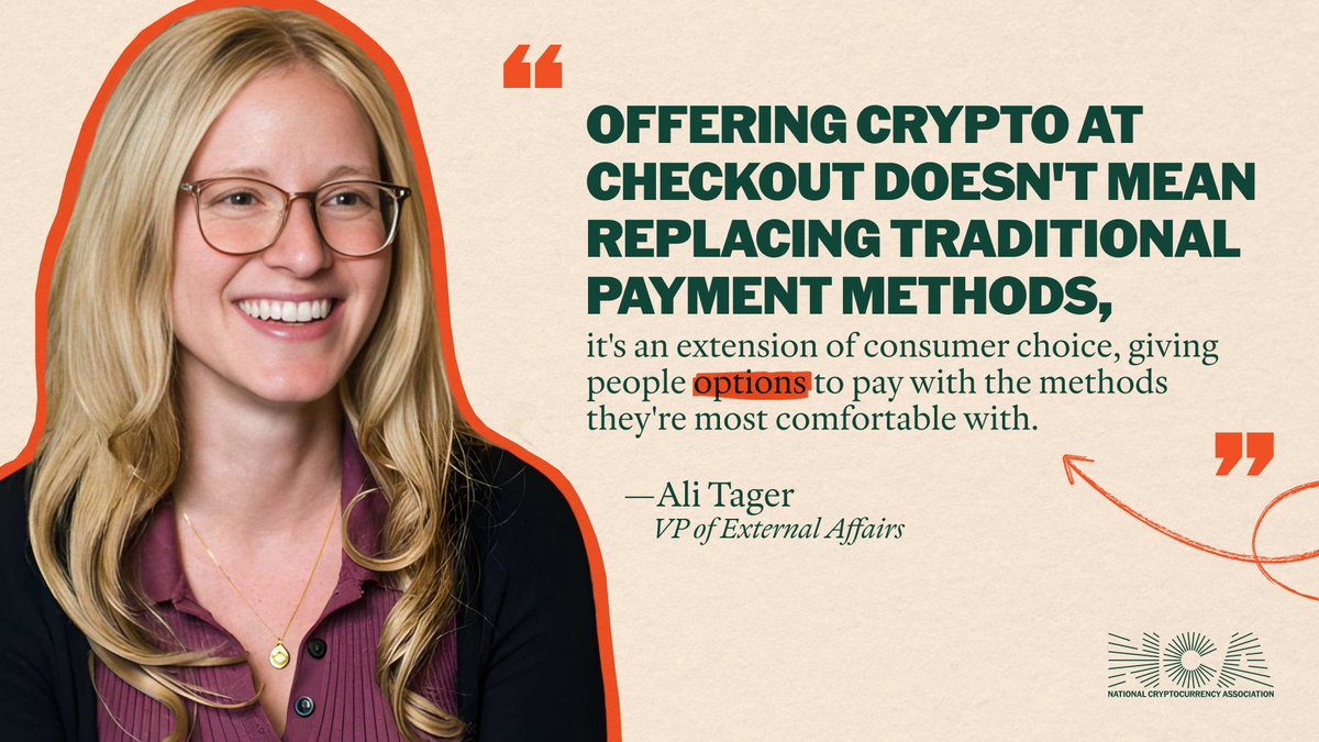 NatCryptoAssoc's tweet photo. Adding crypto at checkout doesn't replace cash or cards. It's one more way for customers to pay. 🛒

Our new @MediaplanetUSA feature, with @OnChainAli, looks at how small businesses and freelancers use crypto to get paid and pay contractors.

Read more: https://t.co/wjw3SQVsSy https://t.co/YnPShOTfUK