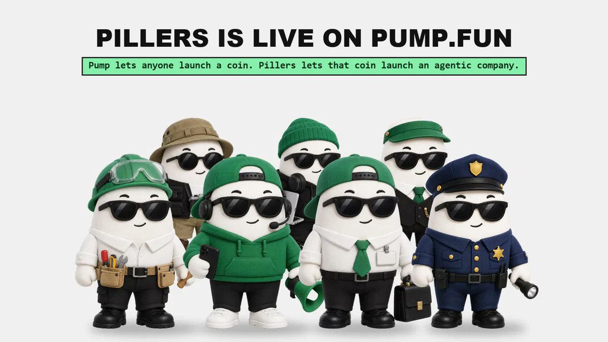 Pillersxyz's tweet photo. Pillers is live on @Pumpfun  

Pumpfun lets anyone launch a coin. Pillers lets that coin launch an agentic company. Seven pill agents work for the token, and its creator fees pay the workforce. The pills that ship find SOL every minute. 

The workforce is now open.

https://t.co/YaWvDUwFez

CA : EBFVe6Ce66Bi4teqzq3uGXzfzqmW11vRDTxAjbhupump