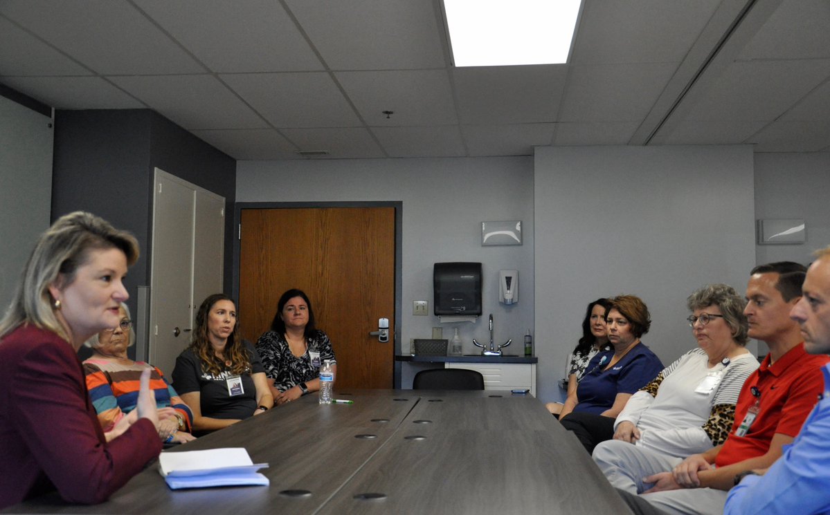 cindy4kansas's tweet photo. Too many rural Kansas hospitals and clinics are struggling to keep their doors open, putting lifesaving care farther out of reach for Kansans.

That’s why I sat down with leaders at Kingman Healthcare Center to hear directly about the challenges they’re facing and what’s working well for them. As governor, healthcare providers who provide important, lifesaving care for our communities will always have a seat at the table.