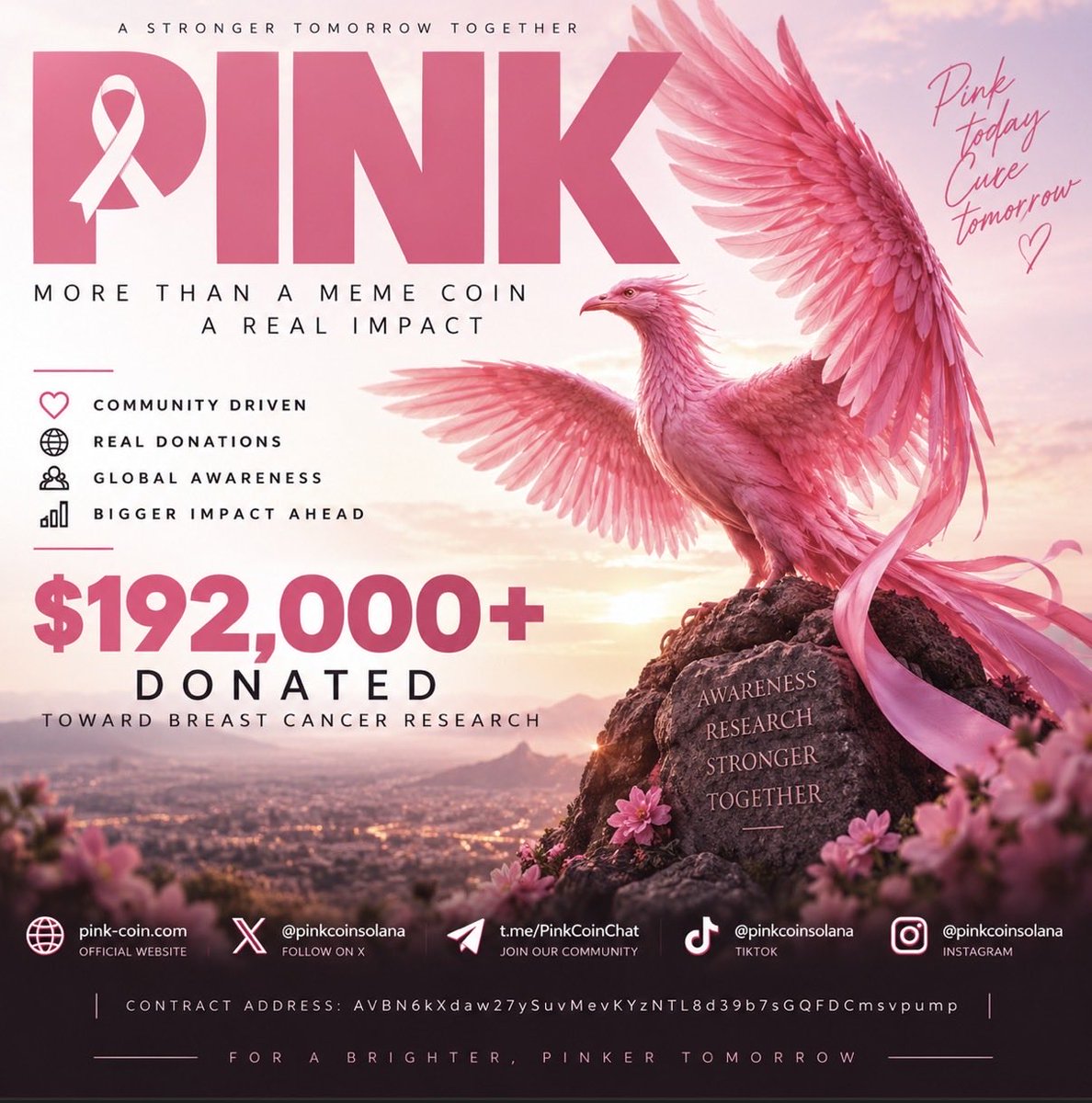 cryptojefesol's tweet photo. There are thousands of meme coins fighting for attention every day.
$PINK is trying to turn that attention into something bigger. 🎀
The community has already helped drive $192,000+ toward breast cancer research, and we’re still building, still growing, and still getting the word out.
That’s what caught my attention in the first place.
Not just a ticker. Not just a chart. A community with a story people outside of crypto can actually understand.
October is Breast Cancer Awareness Month, so if there was ever a time to help get this in front of more people, it’s now.
Repost this. Tag somebody who should see it. Help us take $PINK outside the crypto bubble.
🌐 https://t.co/ImHYGlcdqq 𝕏 @pinkcoinsolana TG: https://t.co/UksbBpW8GD TikTok / IG: @pinkcoinsolana
CA: AVBN6kXdaw27ySuvMevKYzNTL8d39b7sGQFDCmsvpump
🎀 Pink today. Cure tomorrow.
#PINK #BreastCancerAwareness #BreastCancerAwarenessMonth #Solana #CryptoForGood