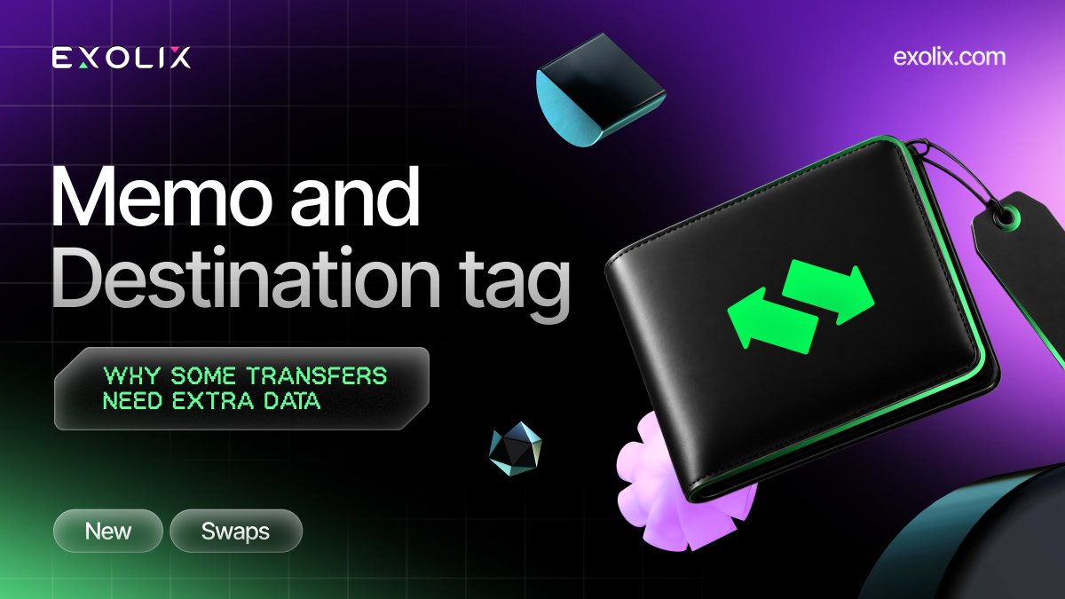 exolix_com's tweet photo. 🔐 Not every crypto transfer ends with a wallet address. Some assets also require a memo or destination tag to identify the recipient.

Learn how these fields work, when they are needed, and what happens if you leave them out.

📚 Read the full guide: https://t.co/t7gnX47D7n https://t.co/JjQykxti7Y