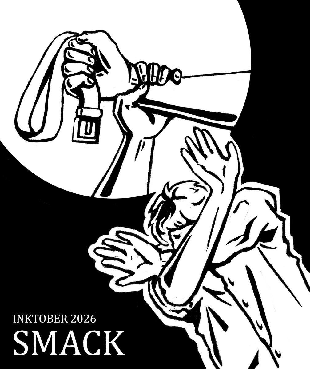 darkblueowlet's tweet photo. Inktober. Day 5 - Smack.

I thought to draw something to associate with applause, but Idk what exactly. And... I had alternative idea with poster against domestic violence.

#inktober #inktober2026 https://t.co/PsGRebW1rr