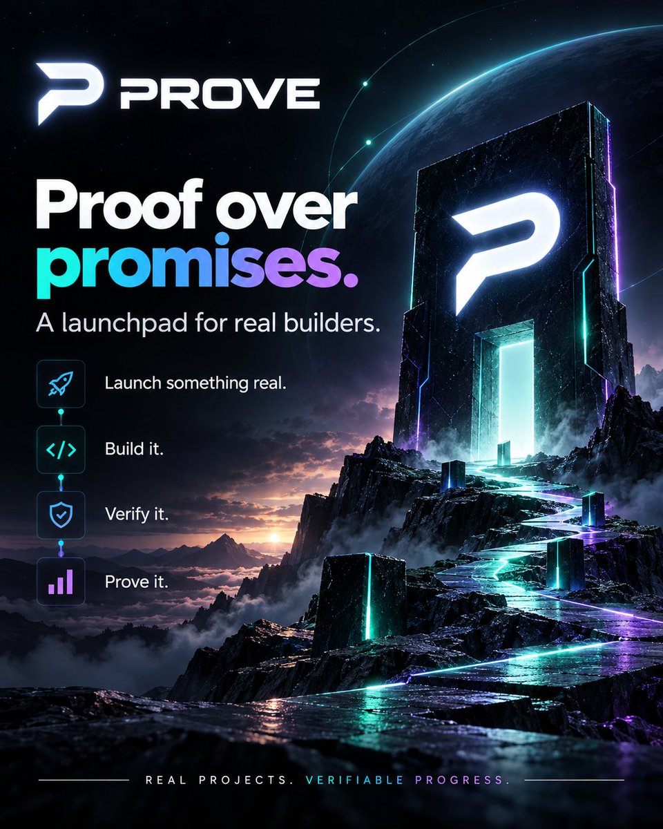 provecoinlaunch's tweet photo. Most launchpads reward hype.

PROVE rewards progress.

Launch a token for something you're actually building. Complete real milestones. Verify the work. Reach PROVEN only when both the product proof and market thresholds are met.

Proof over promises.

Built on Solana.

#Solana #Crypto #Launchpad