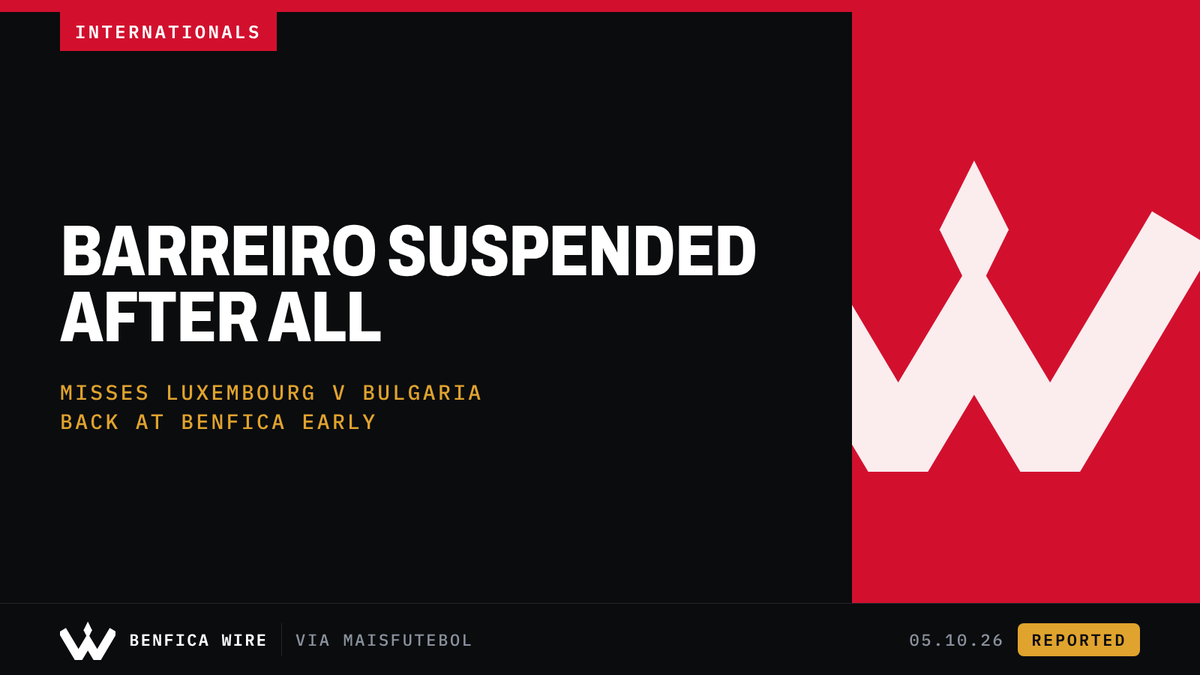 BenficaWire's tweet photo. 🟡 Leandro Barreiro is suspended after all. Referee Pawel Raczkowski admitted the yellow card in Luxembourg's 1-0 defeat to Estonia was meant for him, not Marvin Martins, so he misses Tuesday's game against Bulgaria and returns to Benfica early. Via Maisfutebol and Sport TV. https://t.co/NWSuiobBlt
