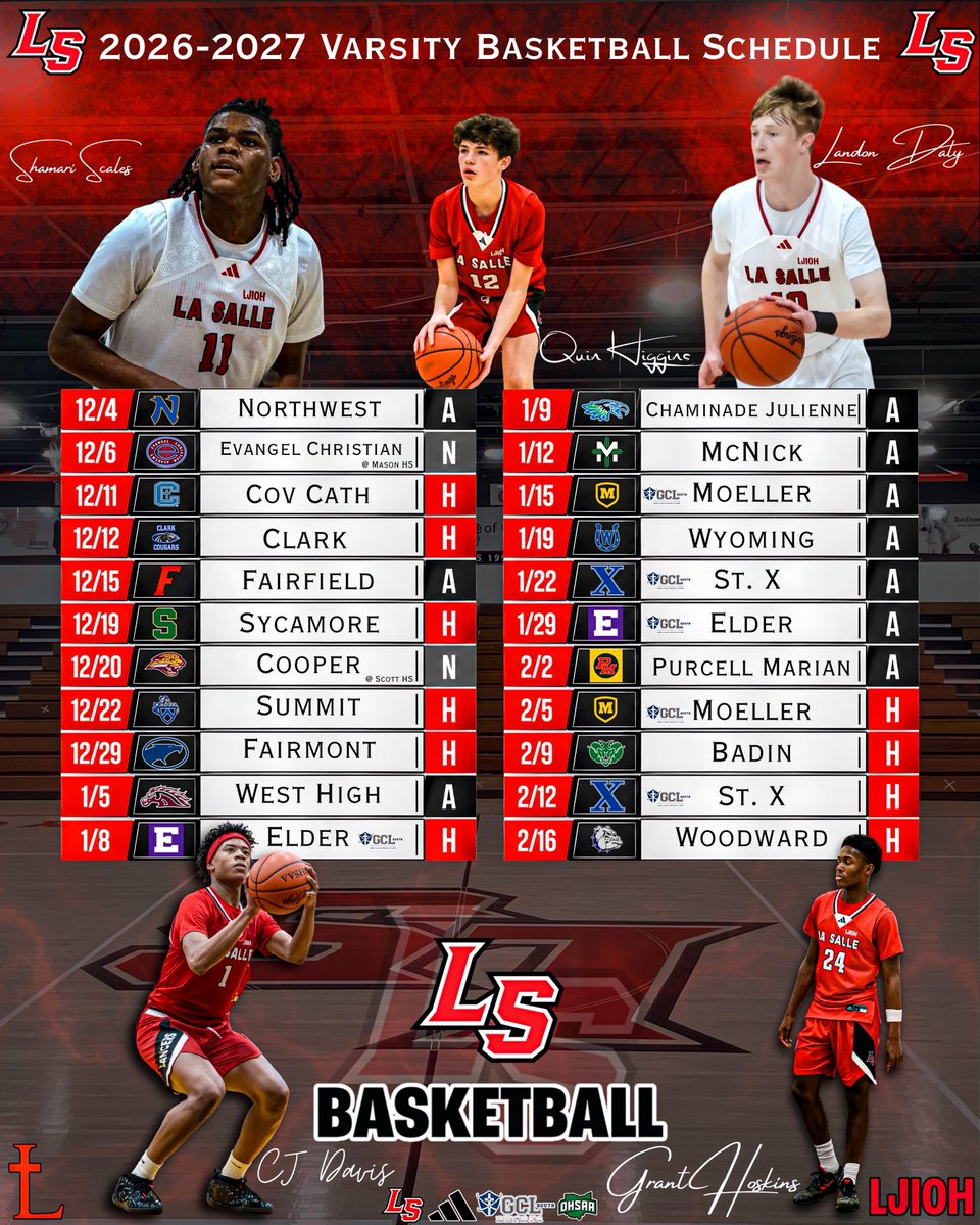 LS_LancerMBB's tweet photo. The road ahead is set. 🏀
The 2026-27 La Salle Varsity Basketball schedule is here.
It all starts December 4th.
#LaSalleBasketball #LJIOH #Lancers #Relentless #LRD https://t.co/F2TsaW17qU