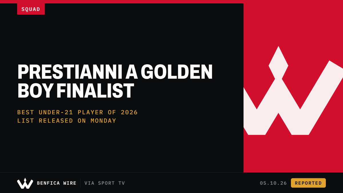 BenficaWire's tweet photo. 🟡 Gianluca Prestianni is among the finalists for the 2026 Golden Boy, the award for the best under-21 player of the year, via Sport TV. The list, released on Monday, also includes Pau Cubarsí and Warren Zaire-Emery. https://t.co/AJf8it0R8I