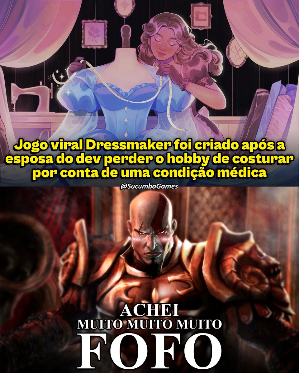 SucumbaGames's tweet photo. O jogo viral Dressmaker é um cozy game de costura em uma boutique de moda, que foi criado pelo desenvolvedor Jonathan Hau-Yoon com a ajuda de sua esposa, Sabrina Becker, como uma forma de reconectá-la ao hobby da costura.

Ela sempre amou a atividade e queria seguir carreira em design de figurinos, mas a síndrome de Ehlers-Danlos hipermóvel interrompeu esses planos. A condição afeta o tecido conjuntivo, causando articulações instáveis, dor e fadiga intensa.

Enquanto o marido cuidava do desenvolvimento, Becker participou ativamente do projeto, desenhando peças, cuidando da estética e testando o jogo. O protótipo gratuito alcançou 100 mil downloads em dois meses, e um vídeo no TikTok sobre o conceito chegou a cerca de meio milhão de visualizações, impulsionando o sucesso viral no lançamento.