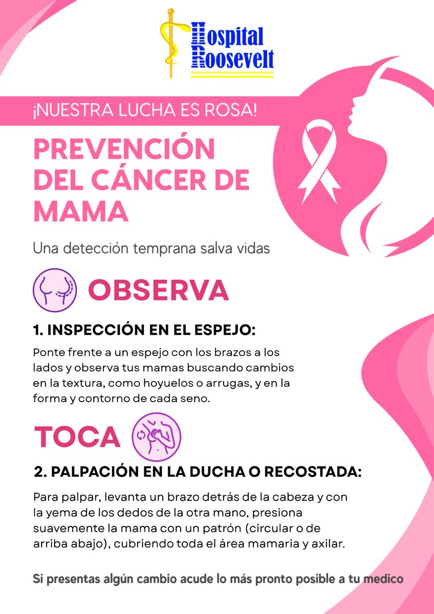 HRooseveltGT's tweet photo. #NuestraLuchaEsRosaEl cáncer de mama es una de las enfermedades más frecuentes en las mujeres, pero detectarlo a tiempo marca la diferencia. Cuando se descubre en sus etapas iniciales, las posibilidades de curación y tratamiento exitoso son muy altas. 

#Hospital #OctubreRosa https://t.co/cyC3tg4gMG