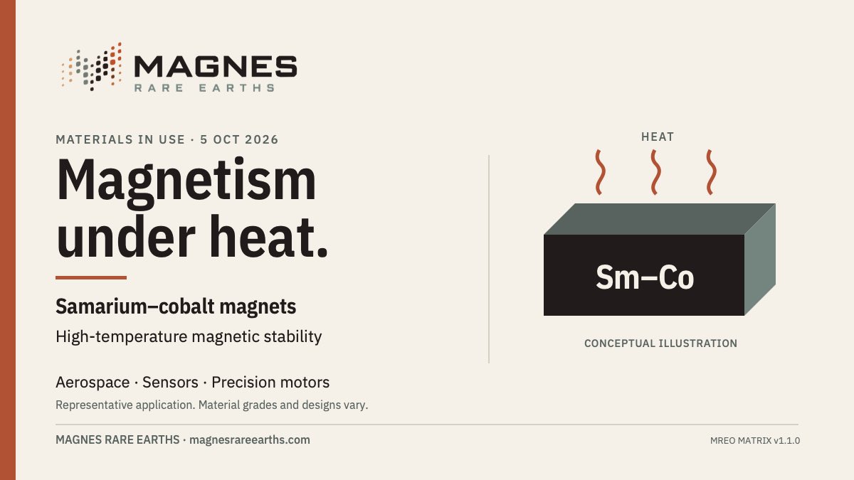 MagnesRareEarth's tweet photo. Some magnets have to work in the heat. Samarium-cobalt magnets offer high-temperature magnetic stability for aerospace systems, sensors and precision motors. Explore the role of samarium: https://t.co/HJwlo7Opxd https://t.co/i7p25l8hbf