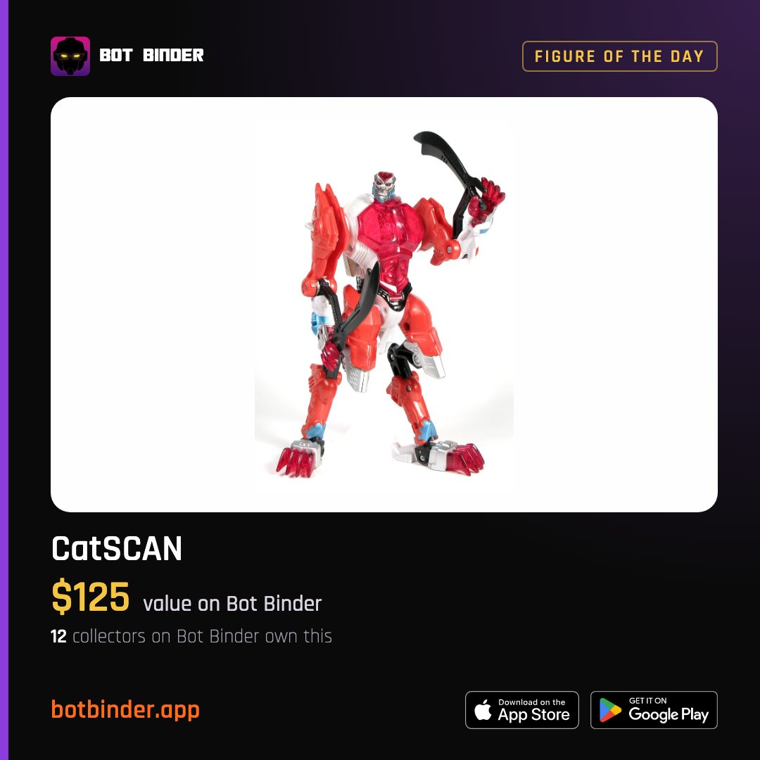 BotBinderApp's tweet photo. Only 12 collectors on Bot Binder have CatSCAN. The 3H Universe Predacon still prowling at $125.

https://t.co/DFBUxIjKGd
#Transformers #CatSCAN

Catalog your own collection. Join us on Bot Binder. https://t.co/rEA5S5VdzN