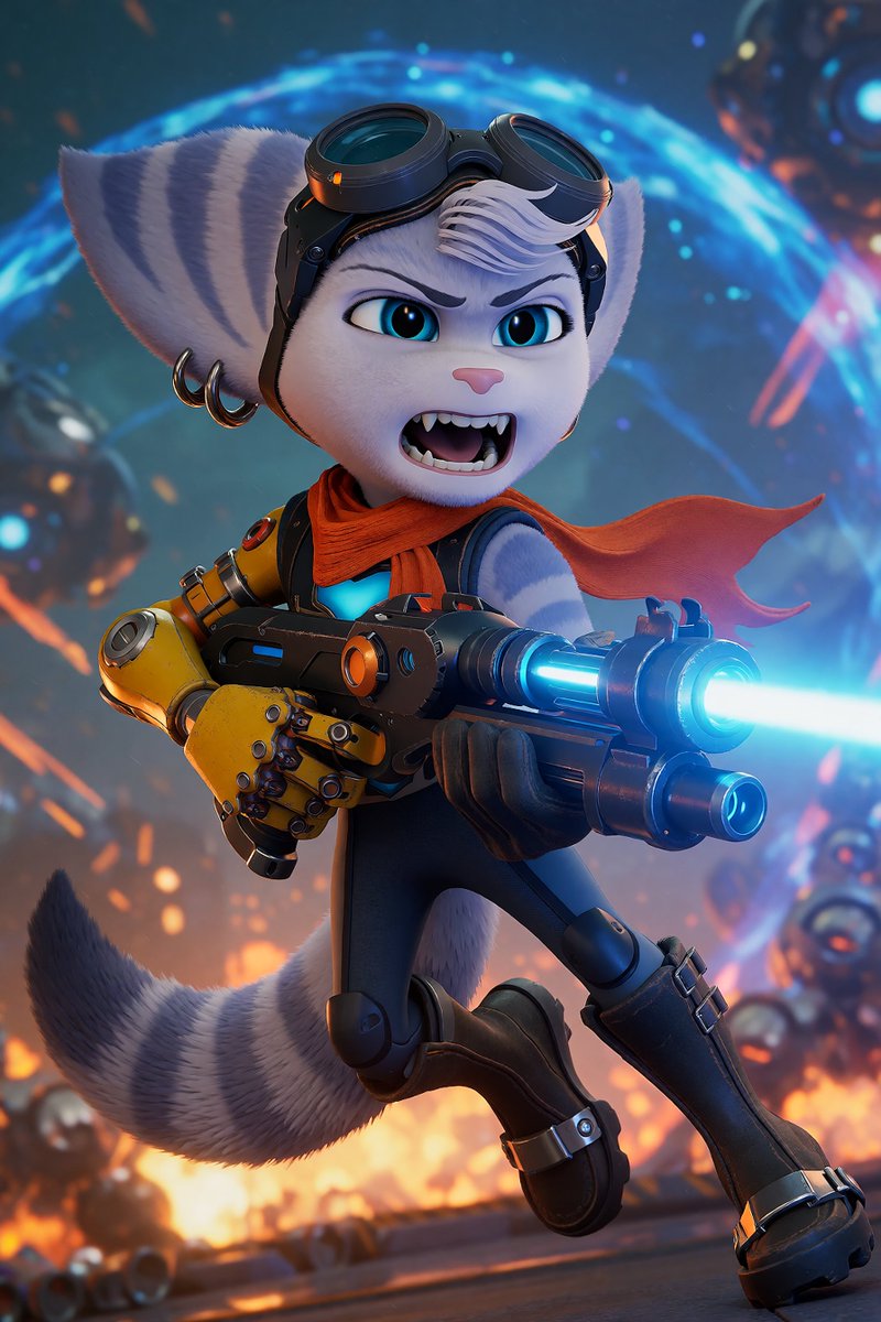 Atomixxi's tweet photo. "That all you got, chumps?!" 💥😾🤍
#Rivet #RiftApart #RatchetAndClank #AIArt https://t.co/aOkAwv5XWN