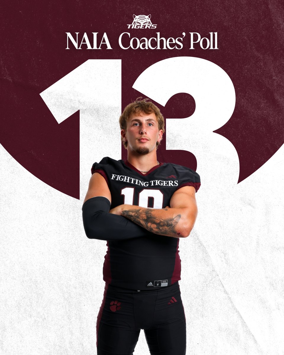 CvilleTigersFB's tweet photo. Fighting Tigers ranked No. 13 in latest NAIA coaches’ poll
https://t.co/3BK0MixCNm https://t.co/W71RUusu5C
