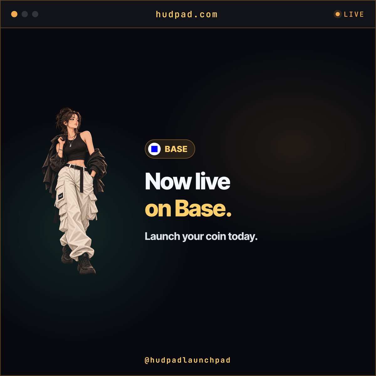 hudpadlaunchpad's tweet photo. HudPad is now live on Base.

Launch your coin today. https://t.co/9qTCR2FIRq
