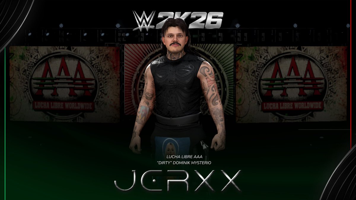 JerxxWWE's tweet photo. NEW UPLOAD ON COMUNITY CREATIONS‼️

DOMINIK MYSTERIO Lucha Libre AAA 03.08.26 and CUSTOM match new gear by @crashoutayala now available on #WWE2K26 in ALL 
CONSOLES.

Search Tag: JERXX 

#WWERaw             #LuchaLibreAAA #SmackDown             #WWENXT https://t.co/8cQvM0VTKZ