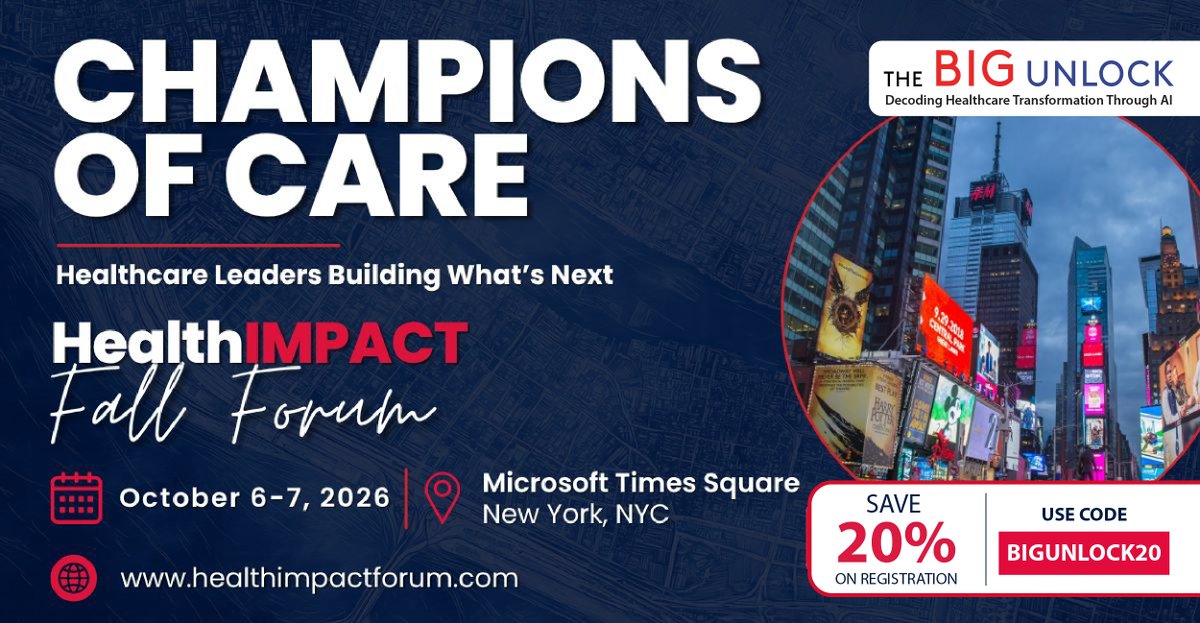 damoconsult's tweet photo. Healthcare leaders are coming together at HealthIMPACT Fall Forum 2026 to explore what’s next in AI, digital health, and healthcare transformation.
Save 20% on registration with code BIGUNLOCK20
👉Read the blog https://t.co/sJTu2Lk13f
👉Register for event: https://t.co/4PoyL4tbhQ https://t.co/1Cjnq4qgI5