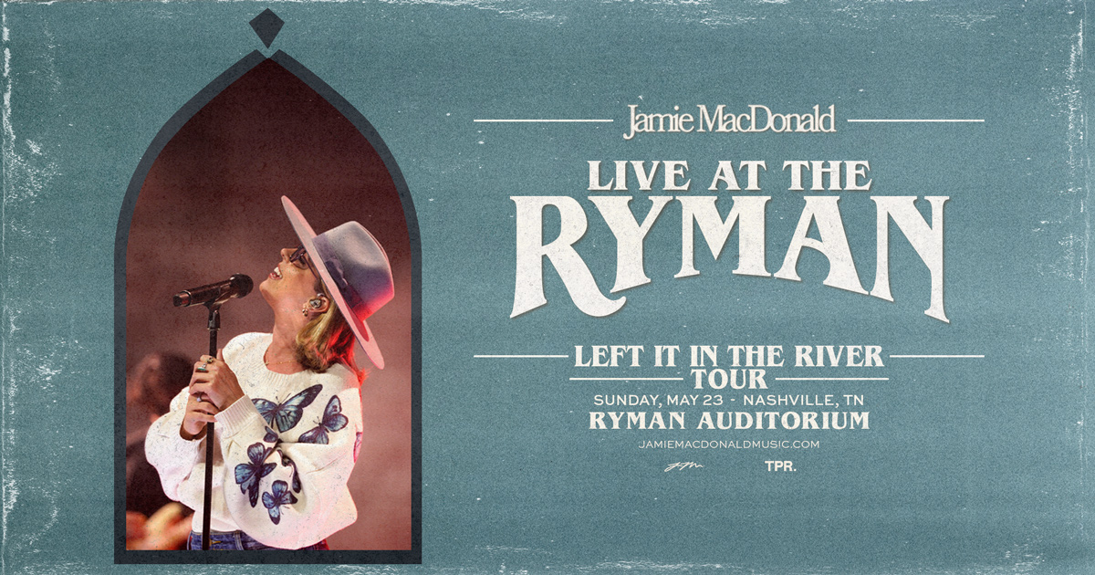 theryman's tweet photo. 📣 JUST ANNOUNCED! @jamiefmacdonald's Left It in the River Tour is coming to the Ryman on May 23.

Tickets on sale Friday at 10 AM!
🎫: https://t.co/Au39wy9VUv https://t.co/5j9ROAVYyK