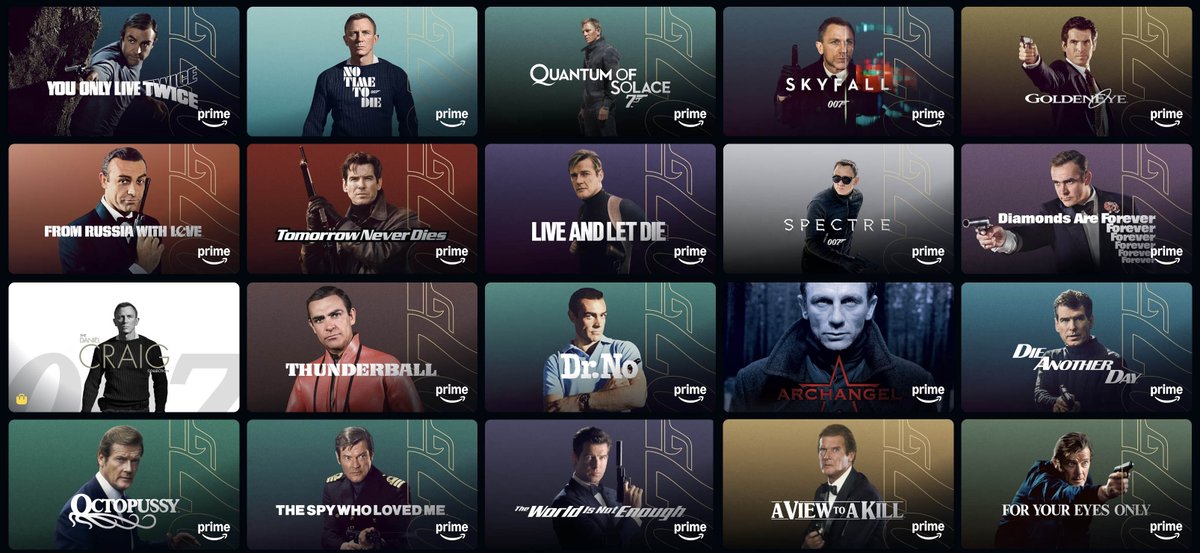 hdreport's tweet photo. In celebration of #JamesBondDay Prime Video is streaming the entire 007 library free with a membership: Watch: https://t.co/pxsvtUocDm https://t.co/tCKDyxBtLL