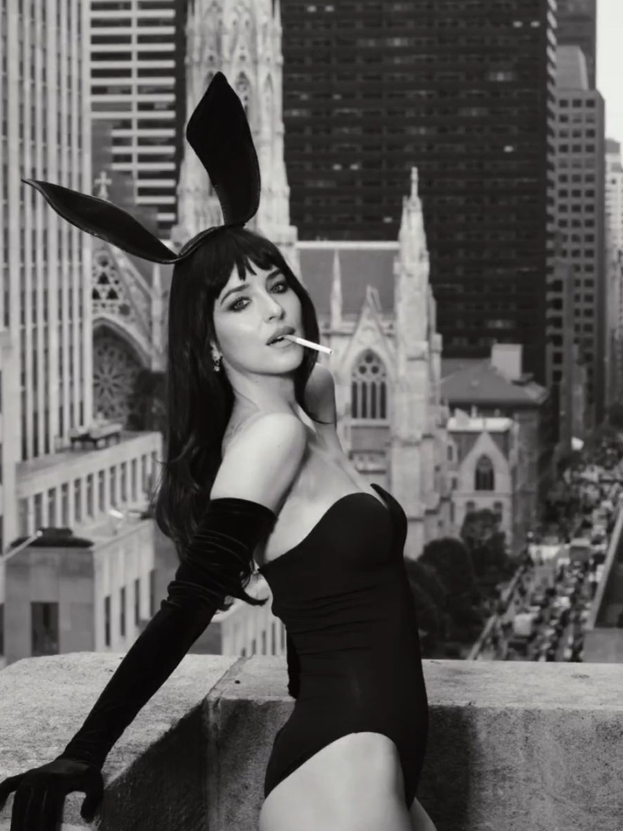Playboy's tweet photo. We recognize the ears. We're still recovering from the rest. 🐇

Congrats to Dakota Johnson on hosting SNL this weekend. 

Photos via @nbcsnl https://t.co/IXqZdaDPuN