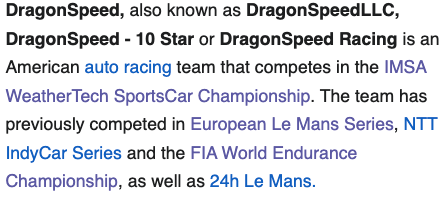turbobakers's tweet photo. "So beautiful, the space between."

Never knew a wikipedia edit would make me shed a tear. End of an Era for DragonSpeed indeed. ⭐️ https://t.co/XHUZLZa26m