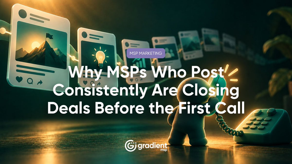 meetgradient's tweet photo. By the time a prospect calls an MSP, they have already made a preliminary decision. 
 
#MSP #ManagedServices #MSPMarketing

Why MSPs Who Post Consistently Are Closing Deals Before the First Call https://t.co/r9IWEAjnKX https://t.co/nzcC2Mffft