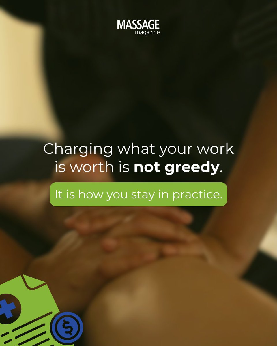 massagemag's tweet photo. Undercharging does not make you more accessible. It makes you unsustainable.

The therapists who have been in practice for 10 and 15 years are not the ones who kept their prices low to keep everyone happy. They are the ones who built a rate that let them keep showing up without burning out.

Your skills grow with every session. Your pricing should too.

When did you last raise your prices? Tell us in the comments.

#MassageTherapist #MassageMagazine #MassageCommunity #PricingStrategy #MassageTherapy #LMT #MassageBusiness #GrowYourPractice #BodyworkProfessional #TherapistLife