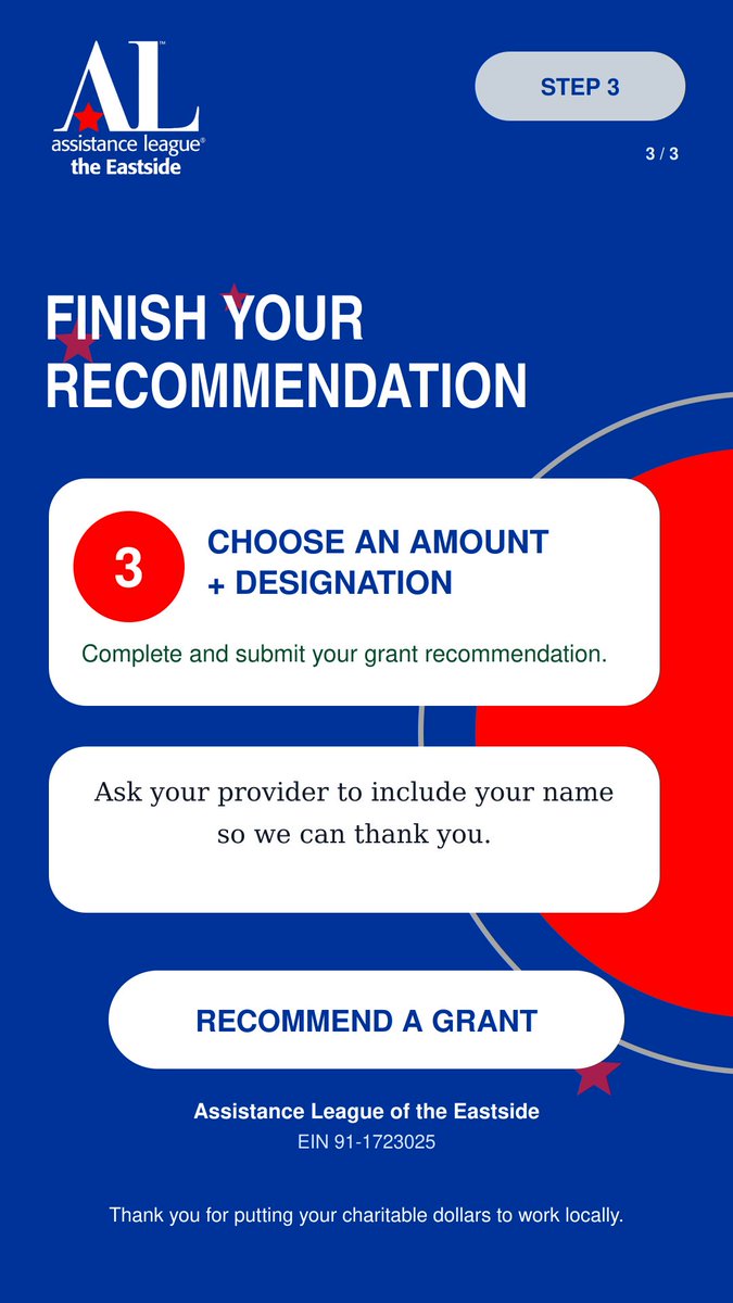 ALEastside's tweet photo. 3. Choose an amount and designation. Ask your provider to include your name so we can thank you. https://t.co/0AQjFGU46T