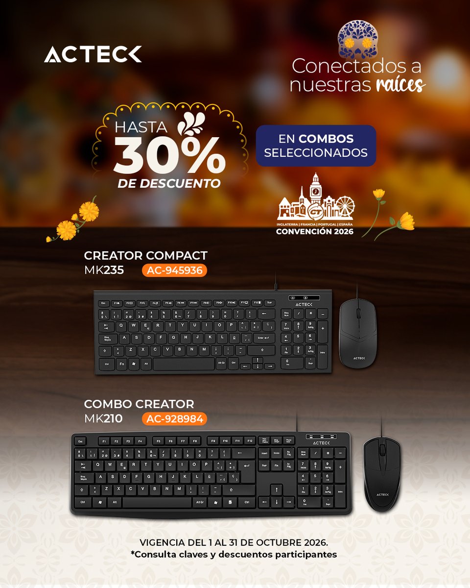 CTInternacional's tweet photo. ¡No lo dejes pasar 😲 !
Aprovecha los descuentos que #Acteck tiene en octubre 🍂 y ofrece a tus clientes los mejores kits de teclado ⌨ y mouse 🖱.

Conoce más en:
🌐 https://t.co/XOdylzxB2G https://t.co/4yF3YDiquE