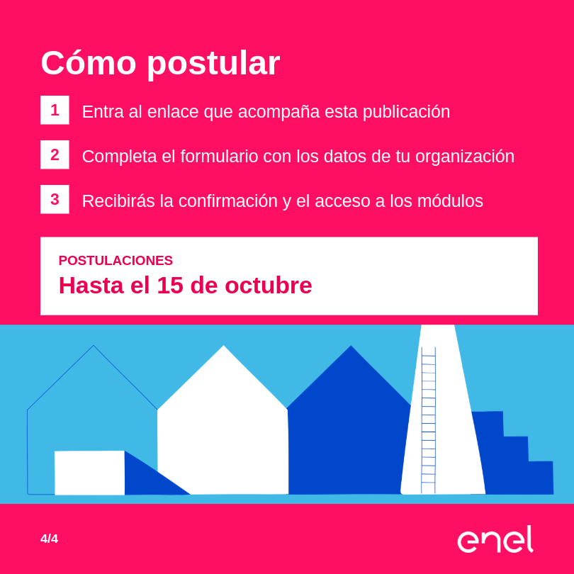 Enel_Informa_CL's tweet photo. ¿Lideras una organización territorial? Conviértete en el puente entre tu comunidad y la información que necesita. 💡Postula aquí 👉 https://t.co/MgkAldRwWI
#EnelDistribucion #EmbajadoresdeEnergia #eneldx https://t.co/wRP9JXSJxU