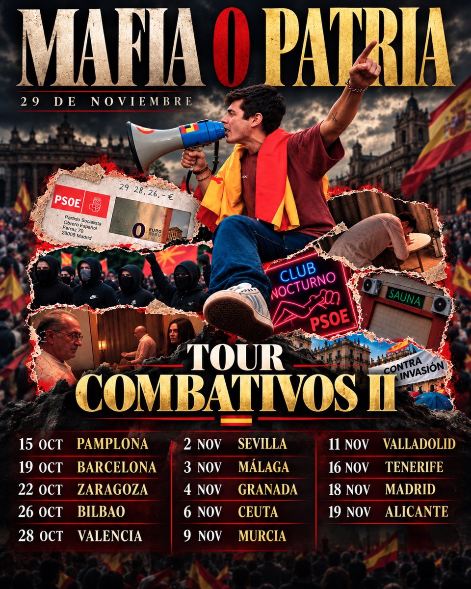vitoquiles's tweet photo. El 30 de noviembre España se levantará con otro presidente del Gobierno. Es el sueño de millones de españoles y, por ello, llamo hoy a la brutal movilización para hacerlo realidad votando en masa a la oposición política. Joven español, nos vemos en las calles. MAFIA O PATRIA. https://t.co/jCEXJN5VaM