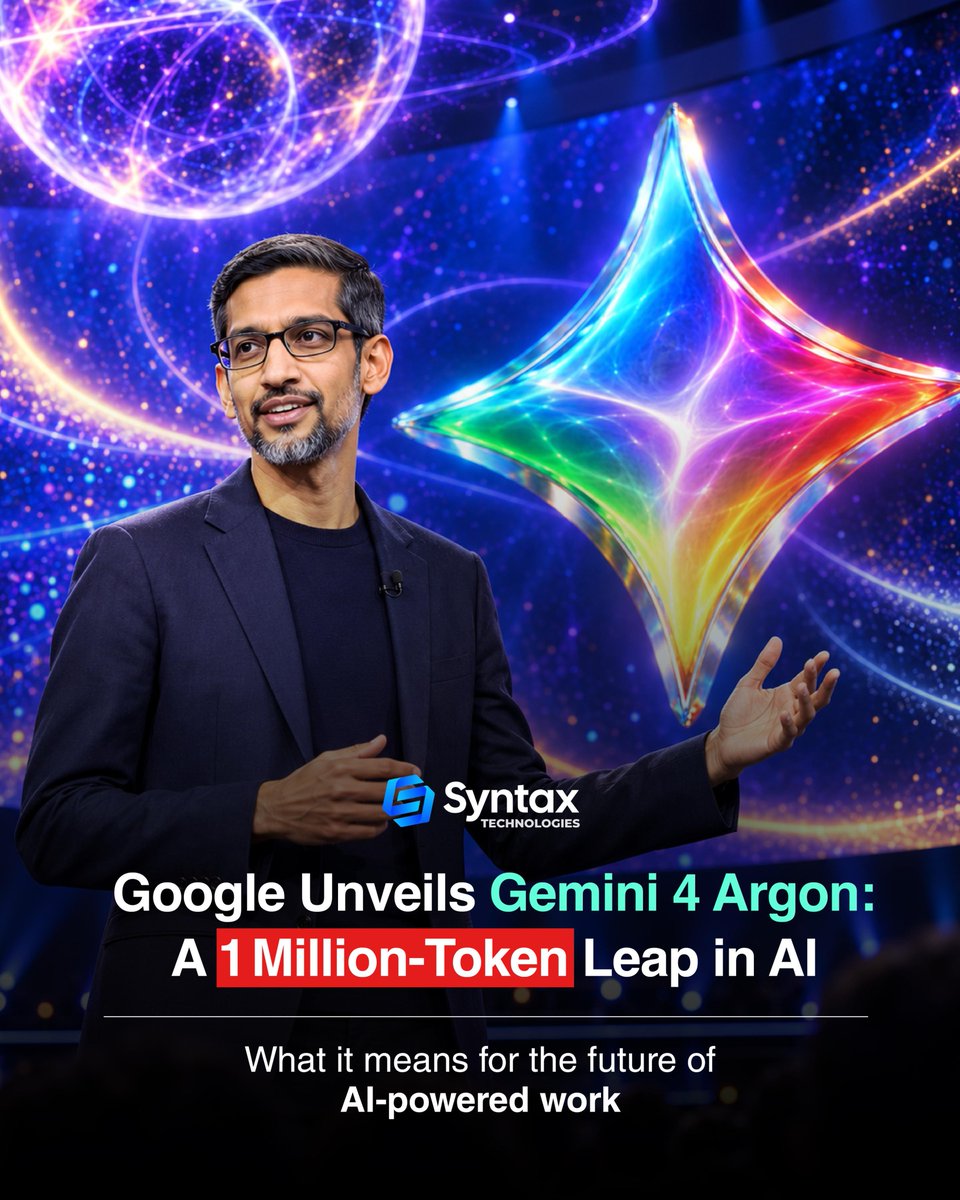 SyntaxTechs's tweet photo. The big shift is that AI is slowly moving from answering ques to handling entire pieces of work.

Gemini 4 Argon isn’t just about the 1 million-token limit. It’s about what AI might be able to do with that much room.

Give it a bigger task. Let it do more of the work

#ai #gemini https://t.co/Efnb1yaTQw