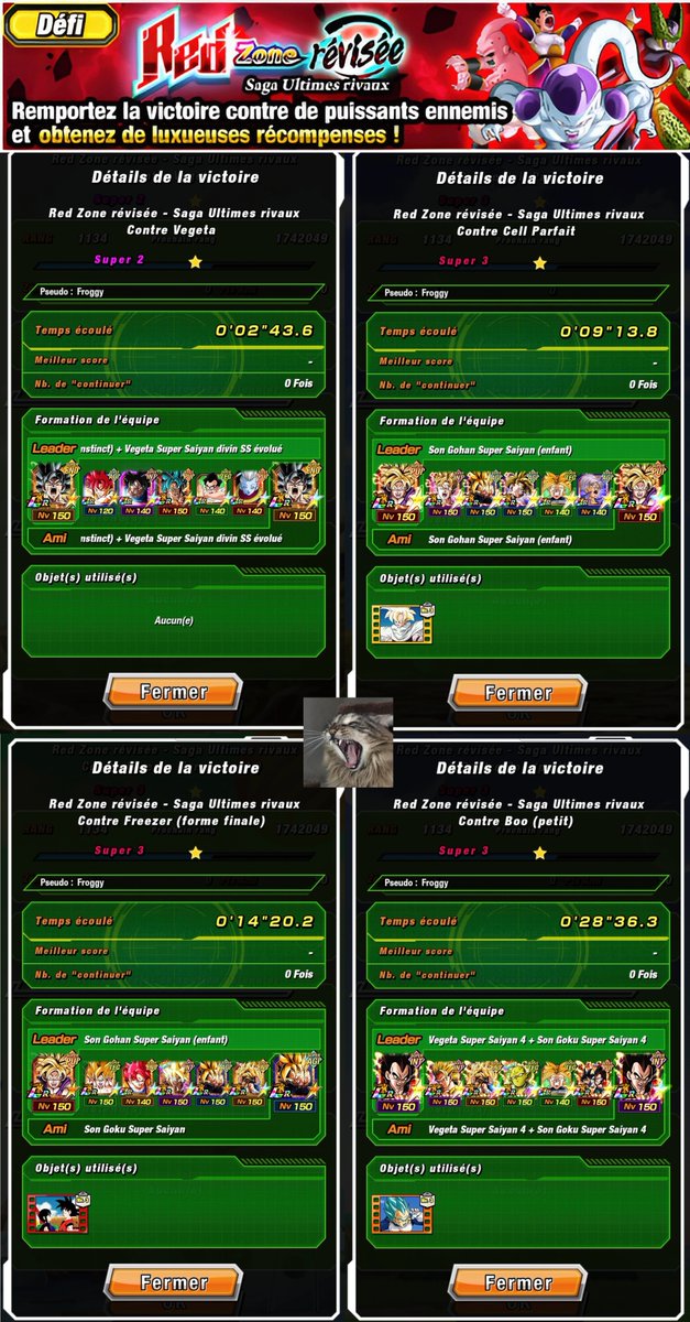 satchfroggy's tweet photo. ✨ Mes teams pour l'intégralité des missions Red Zone "Saga Ultimes Rivaux"

➡️ Lv 2 - 4 persos "Explosion de Colère"
➡️ Lv 3 - 6 persos "Volonté confiée"
➡️ Lv 4 - 6 persos "Aspiration connectée" &amp; No item

Le no item sans les nouveaux persos... bon courage !
#DokkanBattle https://t.co/dxCC5nvKWa