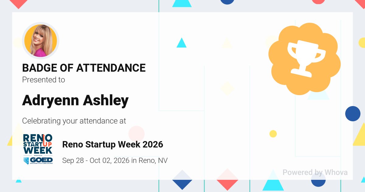 adryenn's tweet photo. ๐ Just had an incredible experience attending Reno Startup Week 2026! ๐ - via #Whova event app https://t.co/AK4G2m1kLp