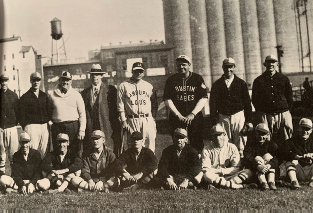HighPrairieFarm's tweet photo. OTD Oct. 24, 1928. Babe &amp; Lou in the 'Ville. Babe Ruth &amp; Lou Gehrig bring their off-season barnstormin' tour to Parkway Field. Bustin' Babes prevail over Larupin' Lous 13-12. Ruth hits two homers &amp; Gehrig hits grand slam. https://t.co/mLIySvGk0q