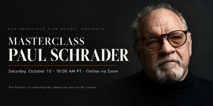 DCP_Foundation's tweet photo. We always love to advocate great organizations providing educational opportunities for our filmmaking community. 

Free Masterclass with Paul Schrader this Saturday (Oct 10) Learn more and signup via this eventbrite link. 

https://t.co/iyKXlTDbcd https://t.co/8FlHH6RkTQ