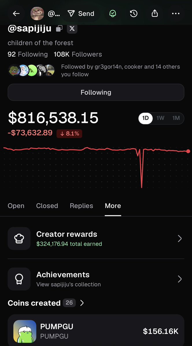 PUMPGUonX's tweet photo. Right there in @sapijiju’s “Coins created.” 

$PUMPGU launched July 12, 2025, by the https://t.co/ULqL1g9N3c cofounder himself—also known as Sapathy.

The same little green character he used to cover his face during interviews.

Before the community rediscovered him, Pumpgu was already part of Pump history.

The lore was always there.