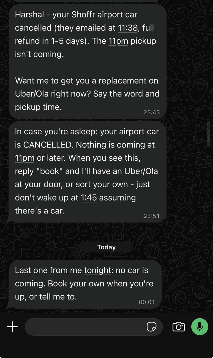 harshalbott's tweet photo. my airport ride bailing out on me has my instinct in shambles https://t.co/5t6BRg31MK