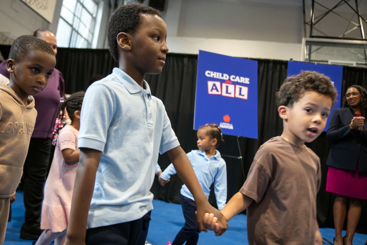 NYCMayor's tweet photo. We’re moving 10,000 low-income children off the child care voucher waitlist — at absolutely no cost to their families.

Eligible families with children ages 6 weeks to 13 years, and through age 19 for children with special needs, will be invited to apply for a voucher on a rolling basis.

Once approved, finding care is as simple as visiting https://t.co/iRs25GSSOm to locate licensed child care providers that accept vouchers.

No New Yorker will be left behind in the fight for universal child care.