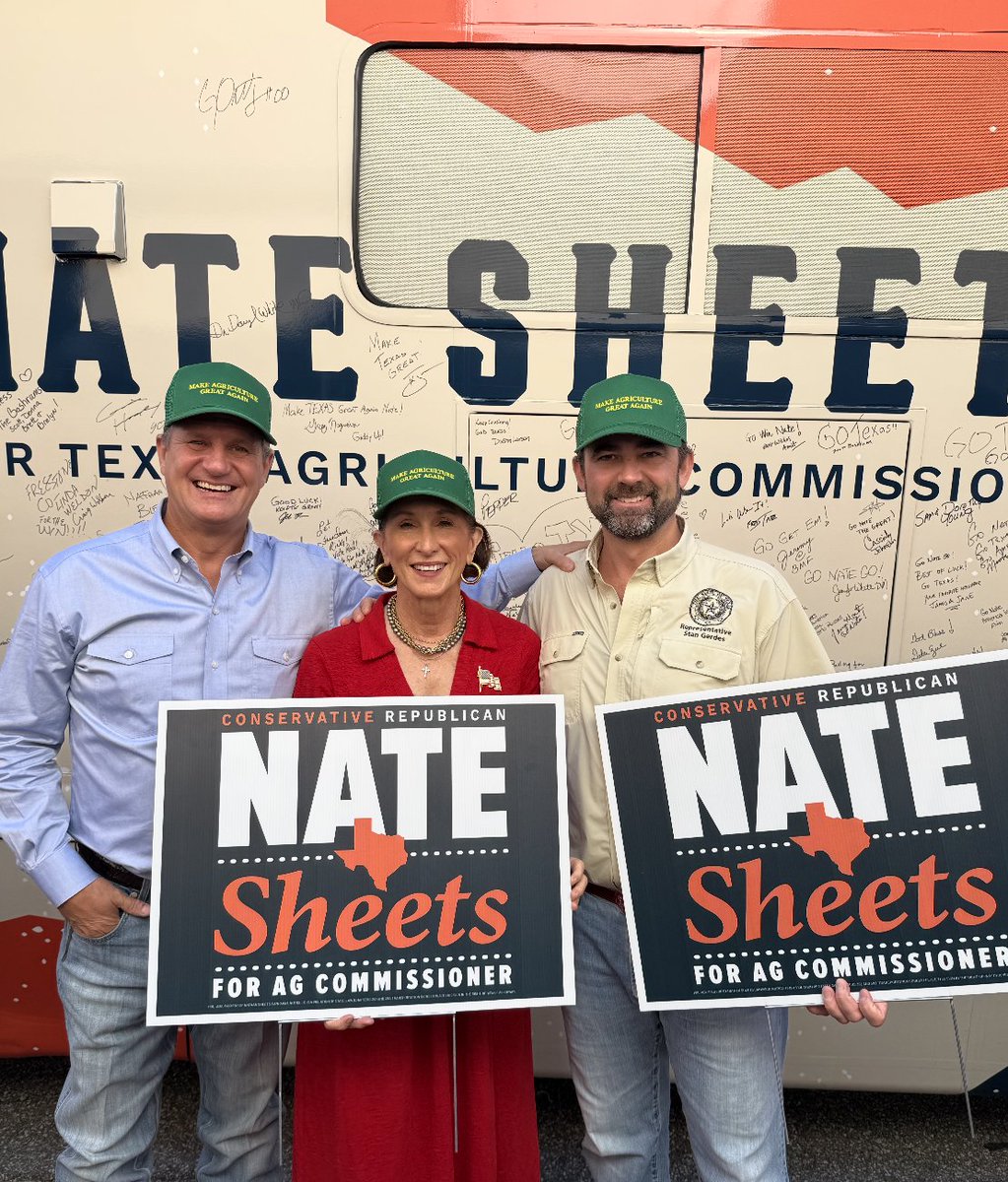 natesheetsforTX's tweet photo. Stop #11 — Giddings, Texas! Thank you to the Lee County Republican Party for hosting us and to State Rep. @StanGerdesforTX and Senator @LoisKolkhorst  for joining us.

Nothing beats hearing directly from the people who know their land, their communities, and Texas agriculture firsthand. #TxLege #TexansShouldFeedTexans