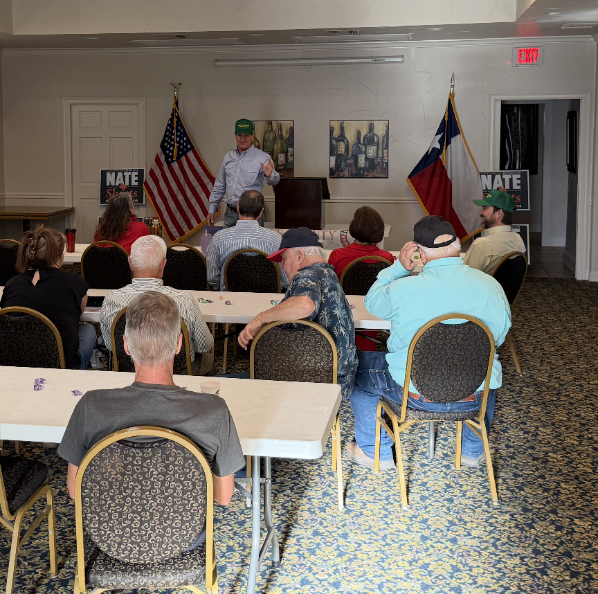 natesheetsforTX's tweet photo. Stop #11 — Giddings, Texas! Thank you to the Lee County Republican Party for hosting us and to State Rep. @StanGerdesforTX and Senator @LoisKolkhorst  for joining us.

Nothing beats hearing directly from the people who know their land, their communities, and Texas agriculture firsthand. #TxLege #TexansShouldFeedTexans