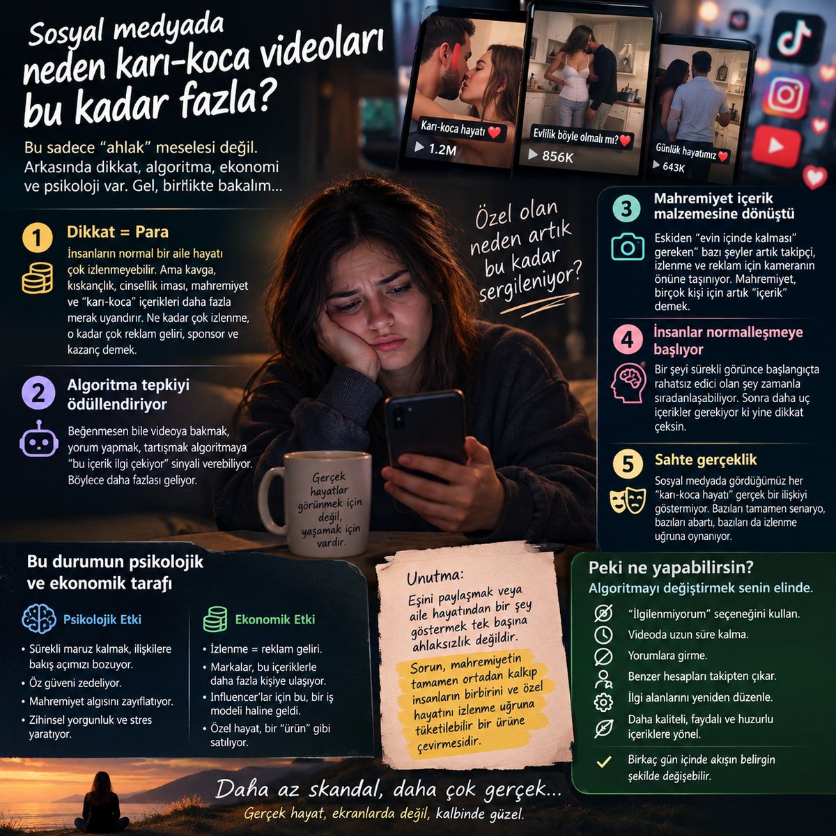 castrollip's tweet photo. Sosyal medya da niye karı - koca videoları fazla ?
Çünkü burada birkaç şey aynı anda çalışıyor:
Dikkat = para.
İnsanların normal bir aile hayatı çok izlenmeyebilir. Ama kavga, kıskançlık, cinsellik iması, mahremiyet ve “karı-koca” içerikleri daha fazla merak uyandırıyor.
++++++ https://t.co/PQoUFAR2Rb