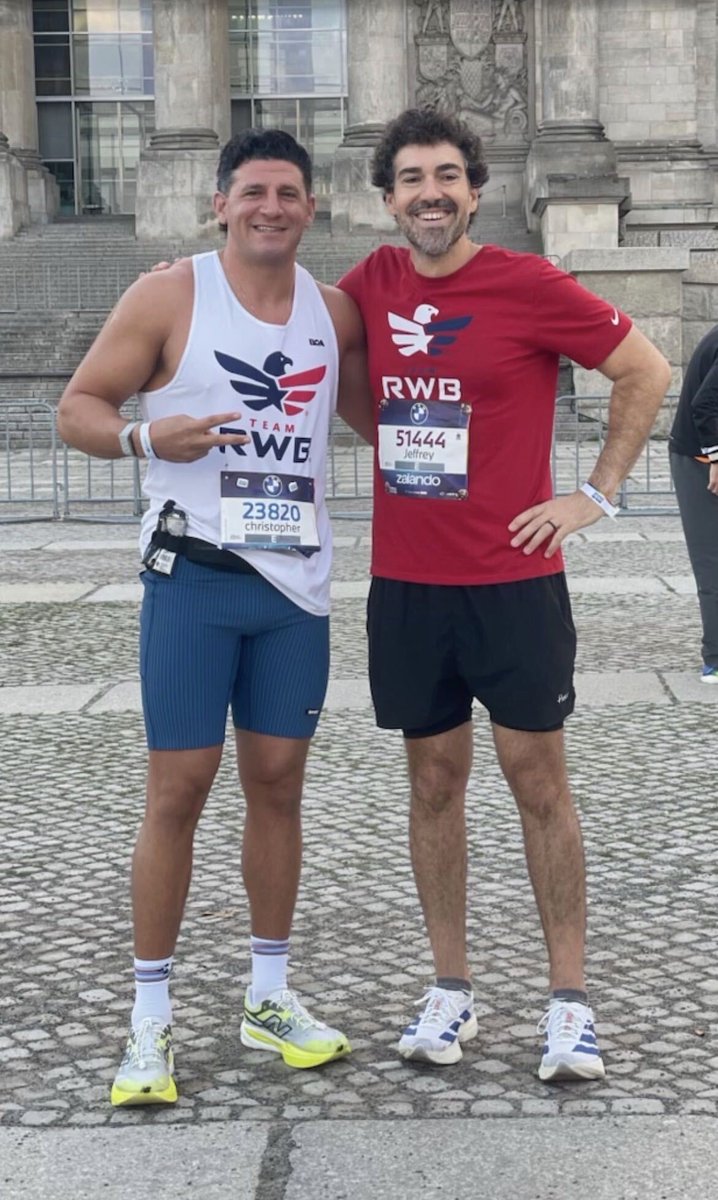 TeamRWB's tweet photo. Talk about Eagle fire. 🔥🦅

Soaring Eagle Jeff Baldo just crossed the finish line at the Berlin Marathon... and he’s already set his sights on Sydney!

Jeff is on a mission to complete all eight Abbott World Marathon Majors as a Soaring Eagle, fundraising for Team RWB along the way. So far, he’s raised more than $46,000 toward an incredible $250,000 goal to support our mission.

One marathon at a time. One finish line at a time. And a whole lot of impact along the way.

Way to soar, Jeff!

Become a Soaring Eagle like Jeff:  https://t.co/4Qu8imMsS8