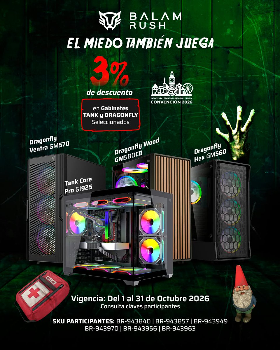 CTInternacional's tweet photo. Revive 🧟‍♂️ tu setup gamer 🎮 con los gabinetes BalamRush
Llévate hasta 3% de descuento 🛒 en gabinetes seleccionados de la marca este mes de octubre.

No lo dejes pasar. Da clic aquí:
🌐 https://t.co/KqS4RARlYy https://t.co/OTktzbnR8F