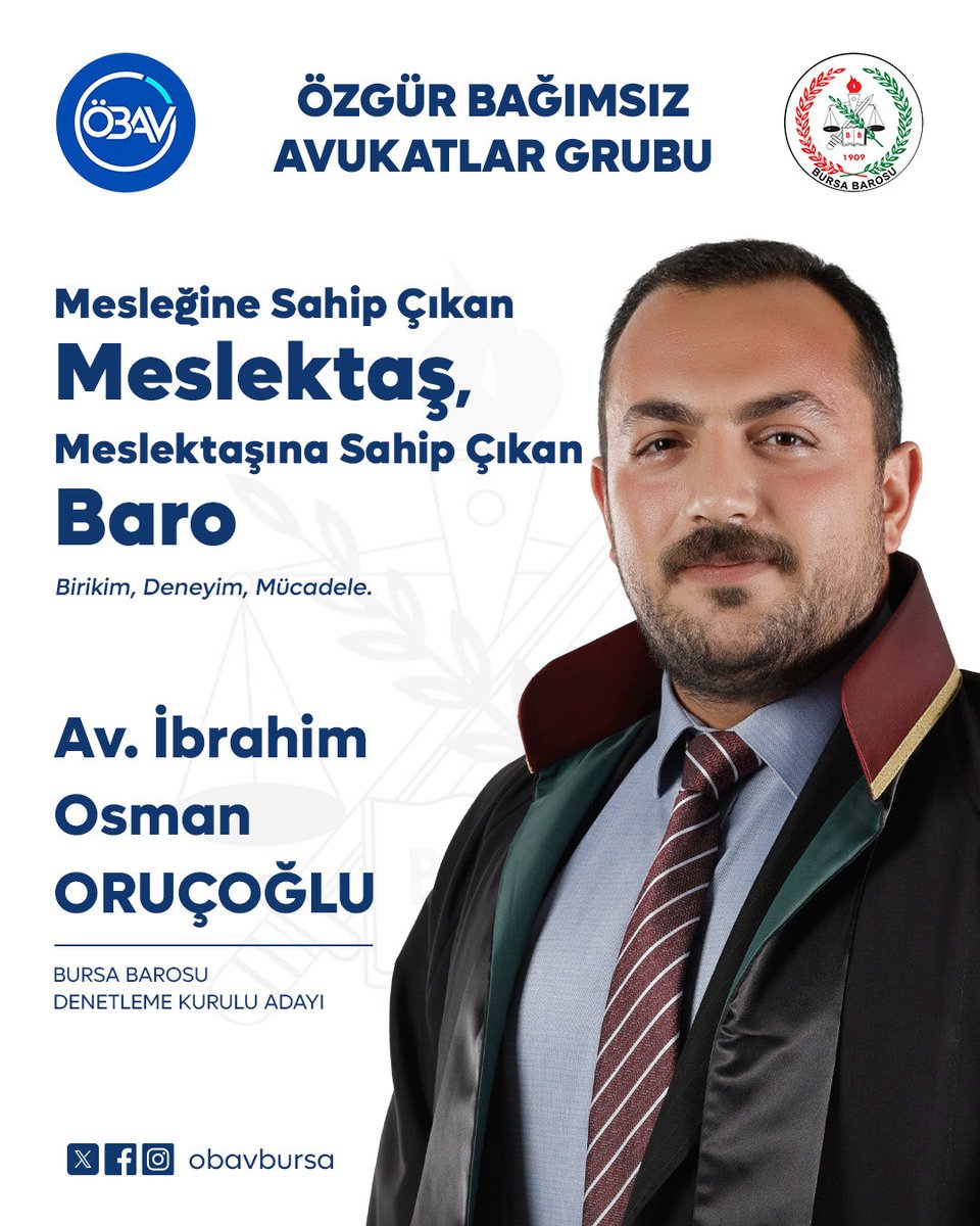 obavbursa's tweet photo. Değerli meslektaşlarımız 
Hukukun üstünlüğünü, avukatlık mesleğini, ülkeyi, yurttaşı, insan haklarını, laikliği,  özgürlüğü, demokrasiyi, doğayı, çevreyi, emeği, kadını, çocuğu, hayvanları ve  tüm yaşamı dert edinen; haksızlıklara karşı mücadele eden, korkmayan, boyun eğmeyen avukat ve Baro anlayışına sahip tüm adaylarımızla 17/18 Ekim' de yapılacak genel kurulumuzda Bursa Barosu yönetimine talibiz.

Saygılarımızla.

@aslievke 

#özgürvebağımsızavukatlargrubu
#rengimizmavilistemizmavi