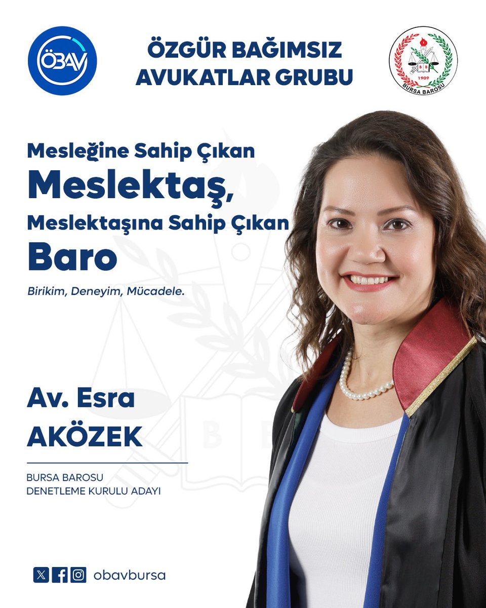 obavbursa's tweet photo. Değerli meslektaşlarımız 
Hukukun üstünlüğünü, avukatlık mesleğini, ülkeyi, yurttaşı, insan haklarını, laikliği,  özgürlüğü, demokrasiyi, doğayı, çevreyi, emeği, kadını, çocuğu, hayvanları ve  tüm yaşamı dert edinen; haksızlıklara karşı mücadele eden, korkmayan, boyun eğmeyen avukat ve Baro anlayışına sahip tüm adaylarımızla 17/18 Ekim' de yapılacak genel kurulumuzda Bursa Barosu yönetimine talibiz.

Saygılarımızla.

@aslievke 

#özgürvebağımsızavukatlargrubu
#rengimizmavilistemizmavi