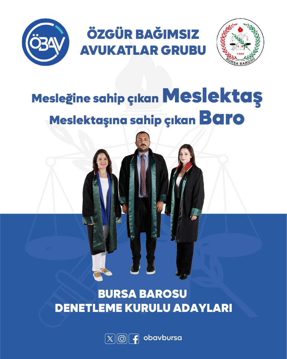 obavbursa's tweet photo. Değerli meslektaşlarımız 
Hukukun üstünlüğünü, avukatlık mesleğini, ülkeyi, yurttaşı, insan haklarını, laikliği,  özgürlüğü, demokrasiyi, doğayı, çevreyi, emeği, kadını, çocuğu, hayvanları ve  tüm yaşamı dert edinen; haksızlıklara karşı mücadele eden, korkmayan, boyun eğmeyen avukat ve Baro anlayışına sahip tüm adaylarımızla 17/18 Ekim' de yapılacak genel kurulumuzda Bursa Barosu yönetimine talibiz.

Saygılarımızla.

@aslievke 

#özgürvebağımsızavukatlargrubu
#rengimizmavilistemizmavi